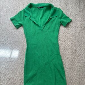 Zara Vibrant Green Polo Collar Mini Dress